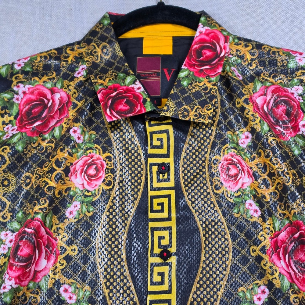 Vassari Button Down Shirt Mens Large Multicolor Excellent Baroque Floral Leopard